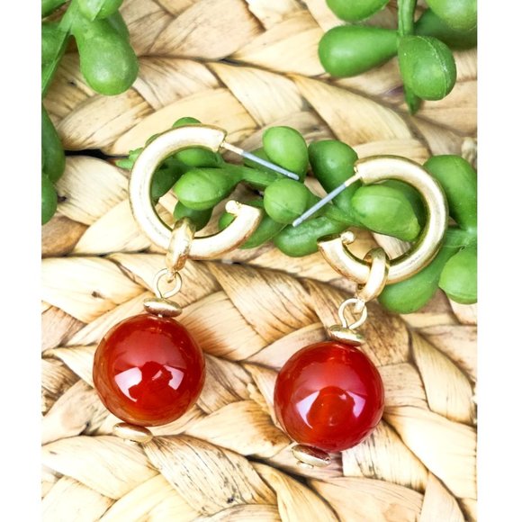 Bella Canvas Jewelry - Earrings. Matte Gold Hoop. Semi-Precious Carnelian Beads.